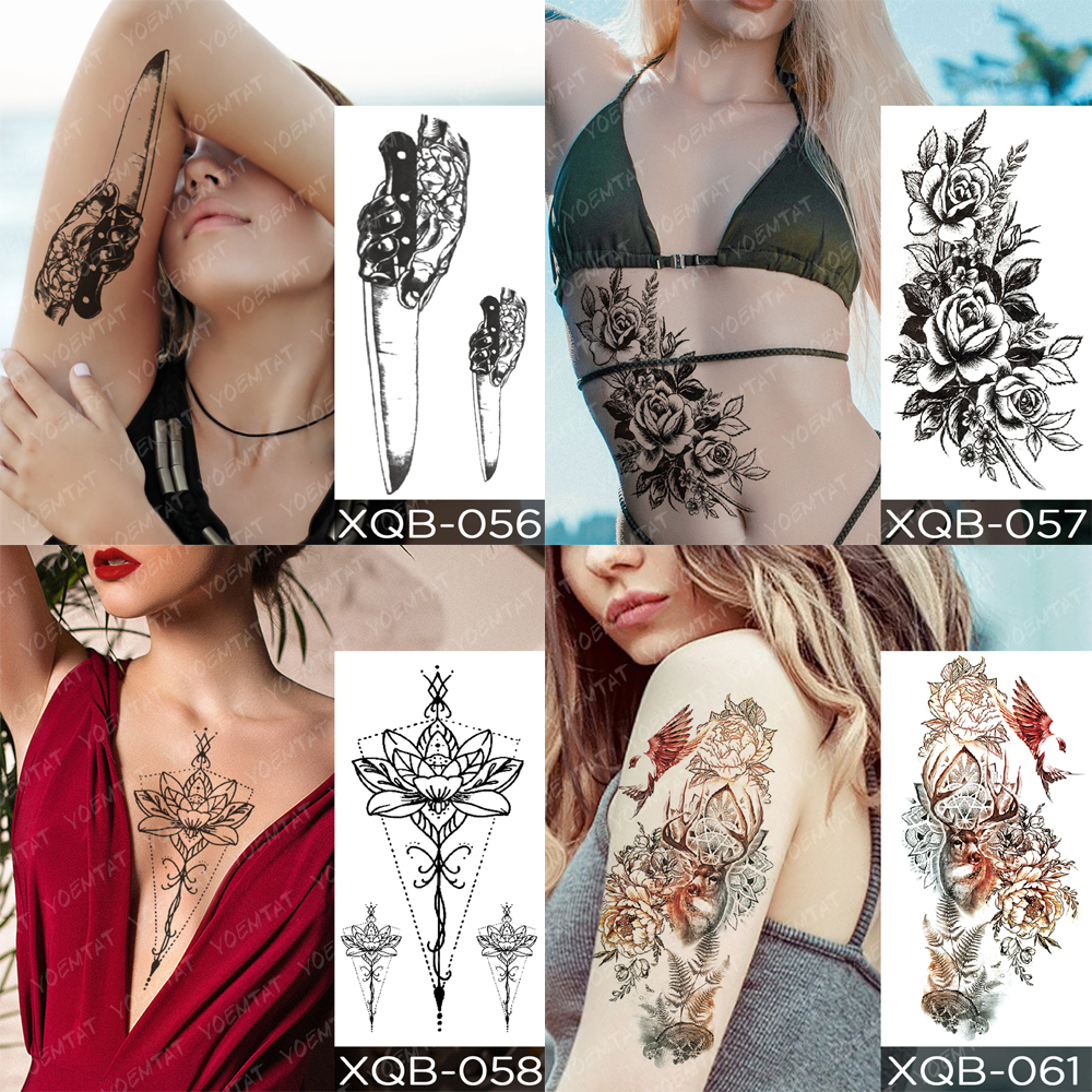 Waterproof Temporary Tattoo Sticker Forest Moon Flying Bird Bear Flash Tattoos Leopard Wolf Body Art