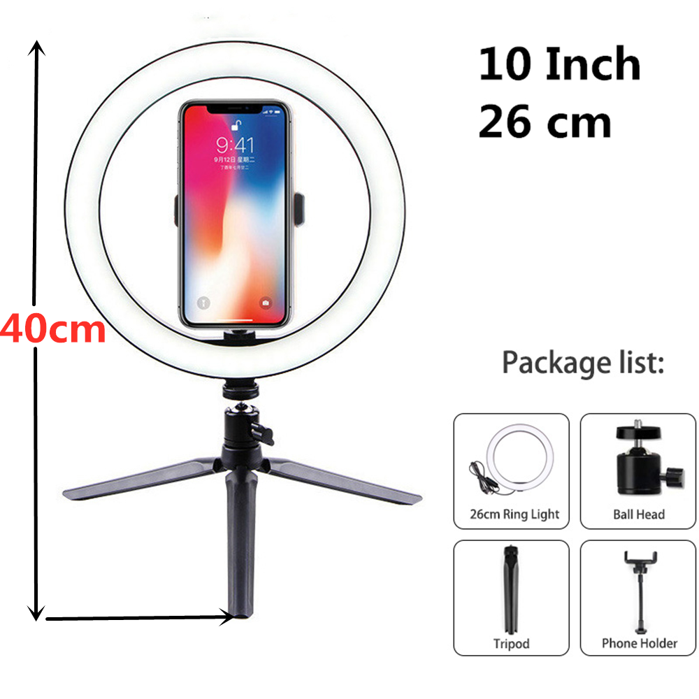 Photography LED Selfie Ring Light Camera Phones Ring Lamp Table Tripods For Makeup Video Live Studio