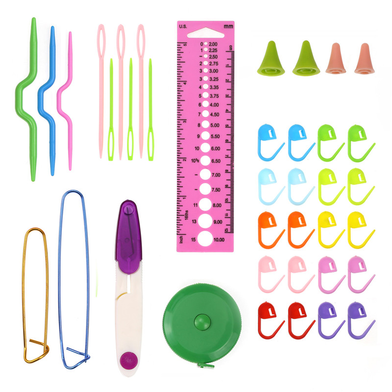 87Pcs Set Straight Knitting Needles Lace Crochet Hooks Scissors Ruler Sewing Set With Storage Bag