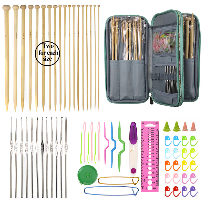 87Pcs Set Straight Knitting Needles Lace Crochet Hooks Scissors Ruler Sewing Set With Storage Bag