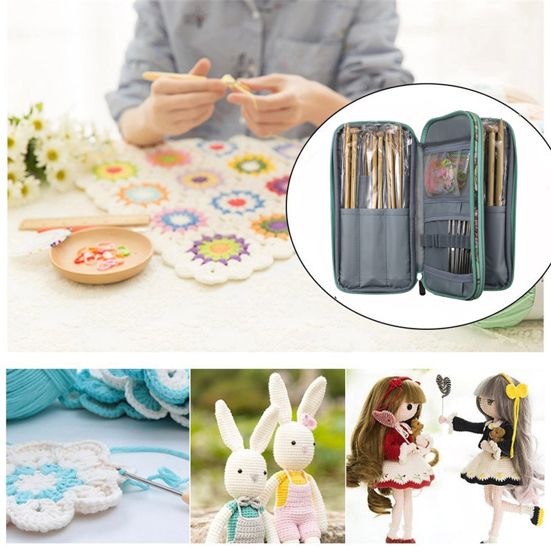 87Pcs Set Straight Knitting Needles Lace Crochet Hooks Scissors Ruler Sewing Set With Storage Bag