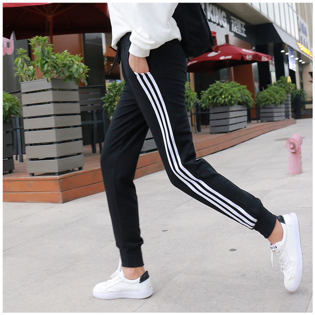New Women Trousers 3 Striped Sweatpants Sports Soft Fitness Long Pants Plus Size Trousers