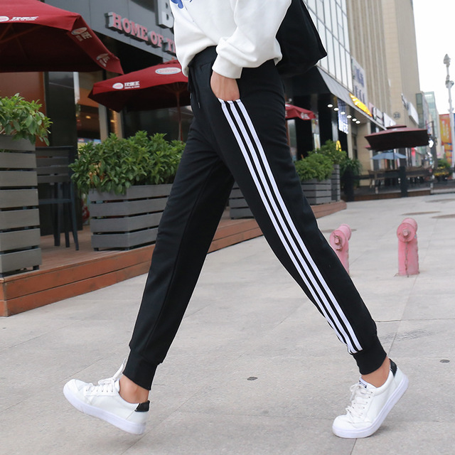 New Women Trousers 3 Striped Sweatpants Sports Soft Fitness Long Pants Plus Size Trousers