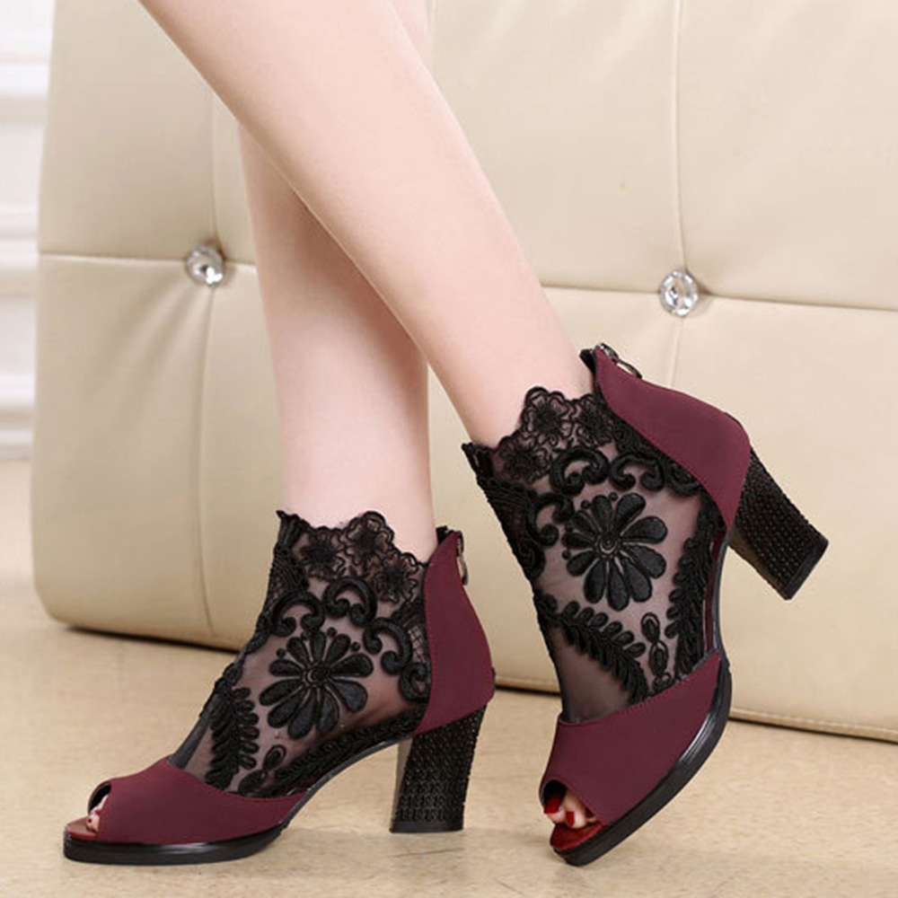 New Mesh Sandals Sexy Heels Shoes Women Shoes Ankle Lace Women Boots Ladies Boots Plus Size Pumps