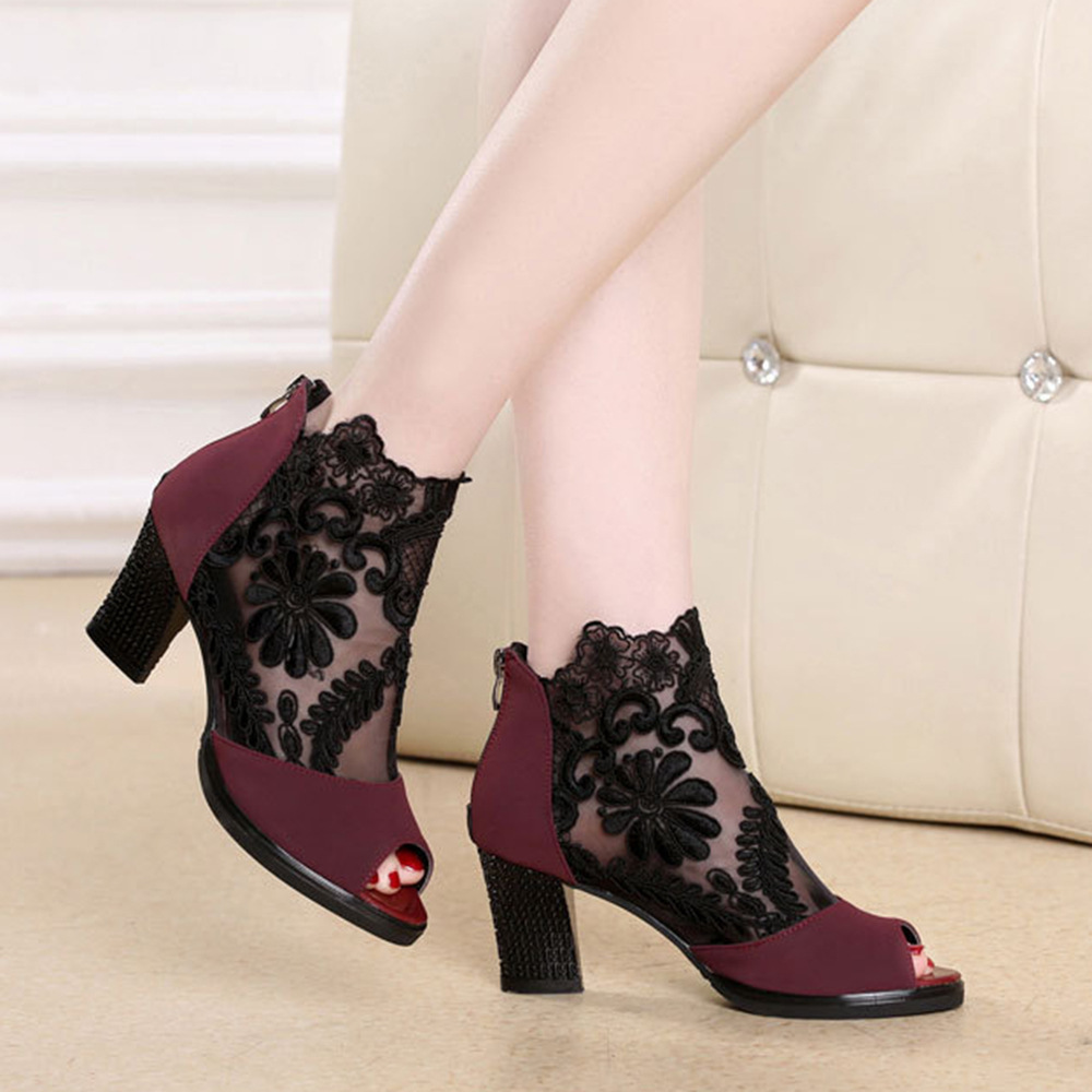 New Mesh Sandals Sexy Heels Shoes Women Shoes Ankle Lace Women Boots Ladies Boots Plus Size Pumps