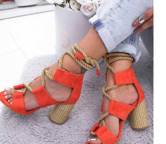 Women Pumps Lace Up High Heels Women Gladiator Sandals Party Wedding Shoes Women Sandals Thick Heels