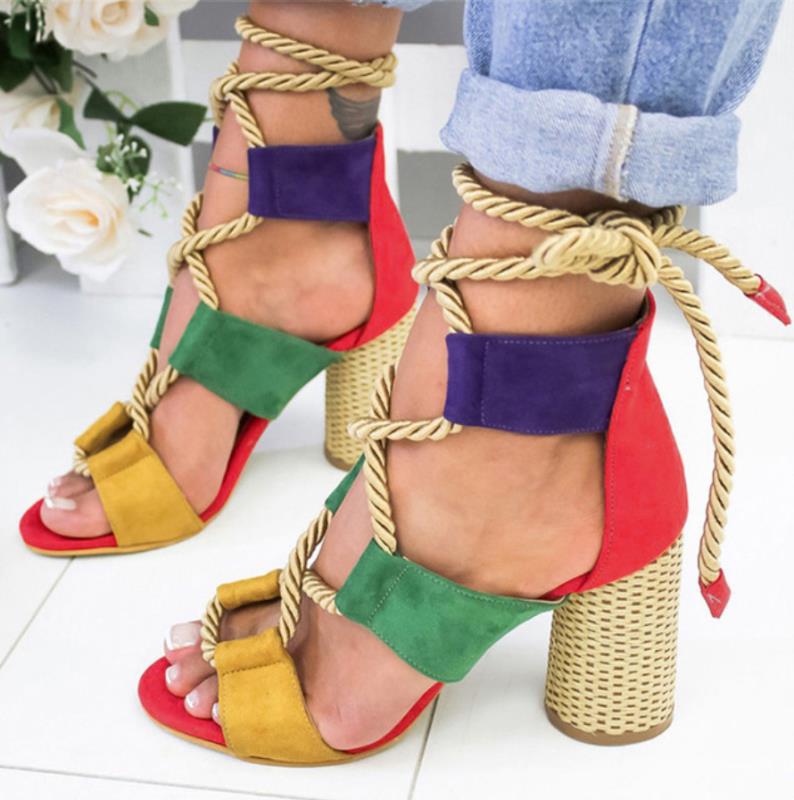 Women Pumps Lace Up High Heels Women Gladiator Sandals Party Wedding Shoes Women Sandals Thick Heels