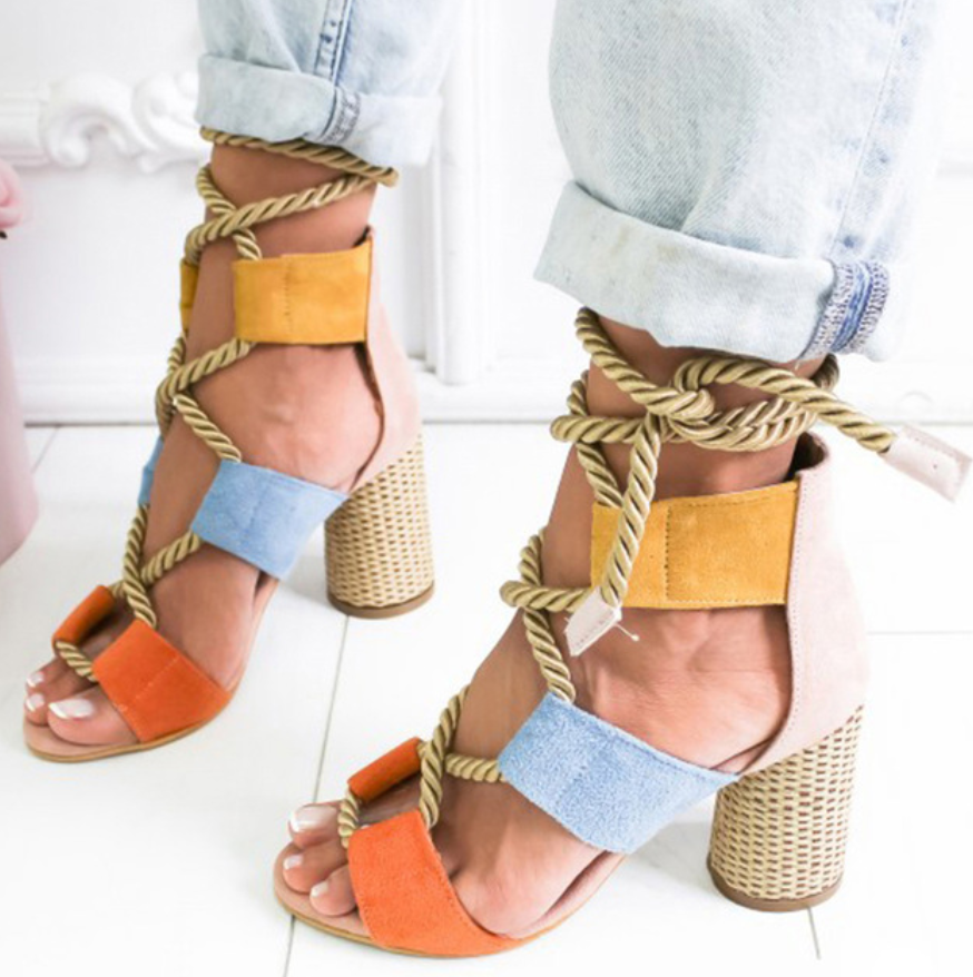 Women Pumps Lace Up High Heels Women Gladiator Sandals Party Wedding Shoes Women Sandals Thick Heels