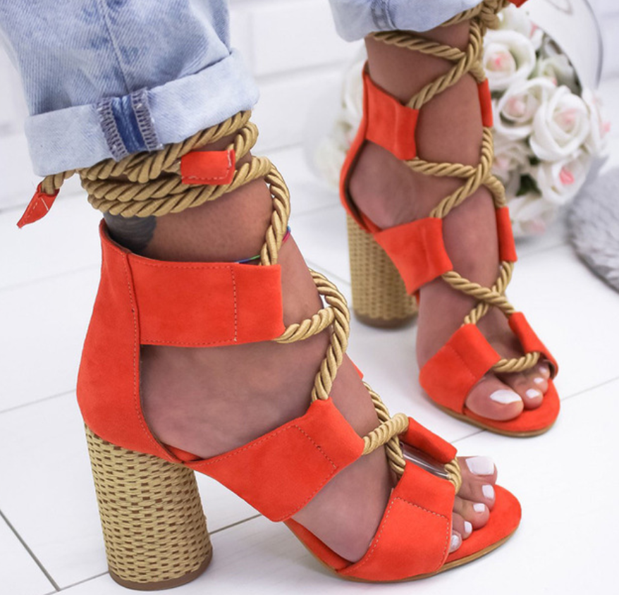 Women Pumps Lace Up High Heels Women Gladiator Sandals Party Wedding Shoes Women Sandals Thick Heels
