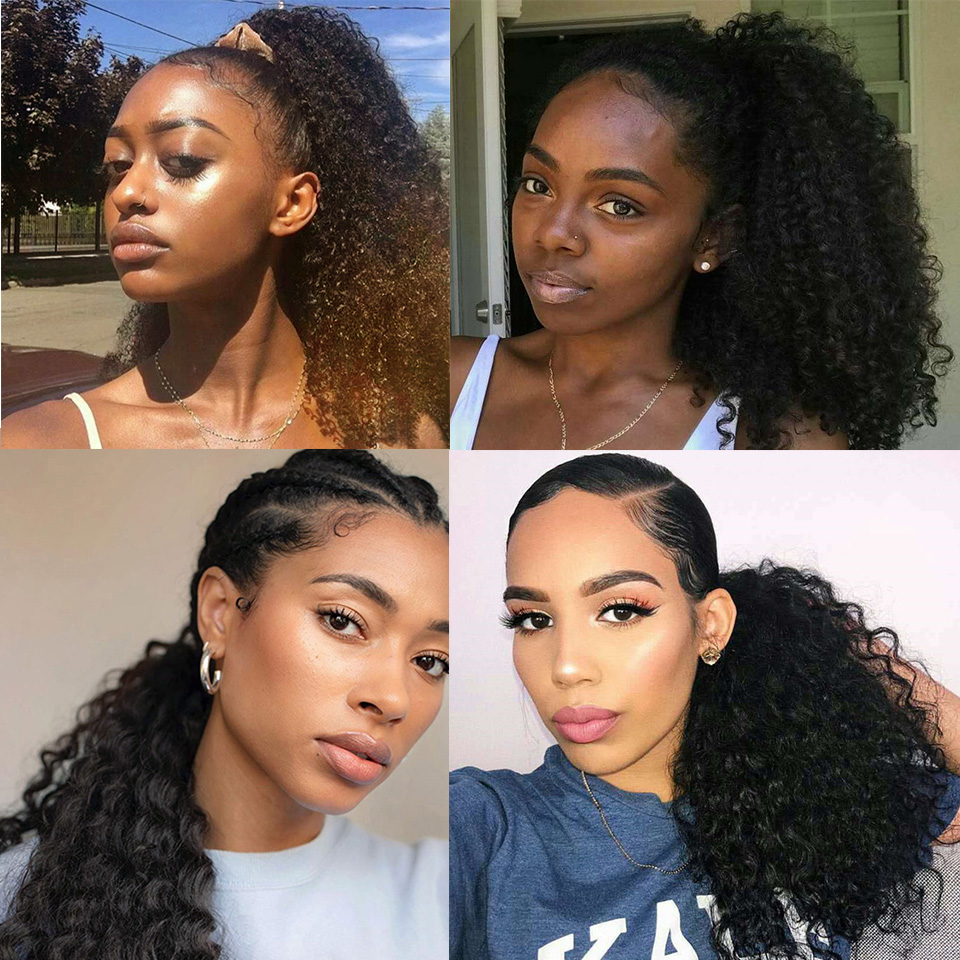 Drawstring Ponytail Hair Synthetic Black Kinky Curly Ponytail Extension Wigs Women Ponytail Hair
