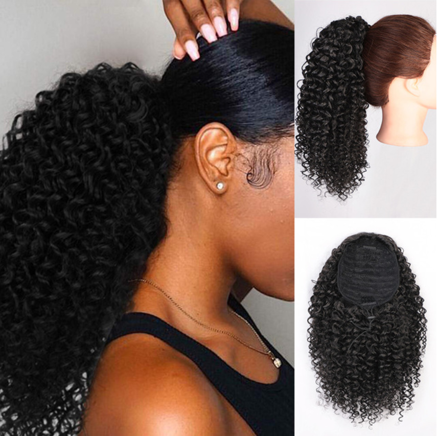Drawstring Ponytail Hair Synthetic Black Kinky Curly Ponytail Extension Wigs Women Ponytail Hair