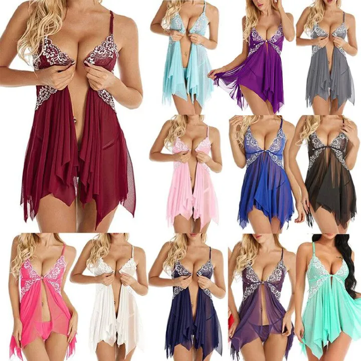 New Sexy Sleepwear Plus Size Night Dress Lingerie Women Front Closure Nightwear Sexy Lace Underwear