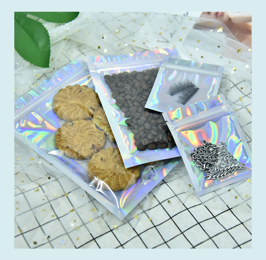 100Pcs Laser Ziplock Bag Zip Lock Bath Salt Cosmetic Bag Packaging Foil Zip Lock Bags Gift Bag