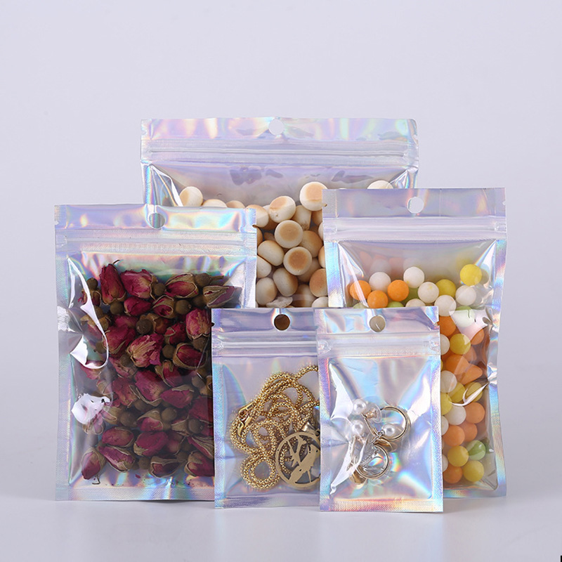 100Pcs Laser Ziplock Bag Zip Lock Bath Salt Cosmetic Bag Packaging Foil Zip Lock Bags Gift Bag