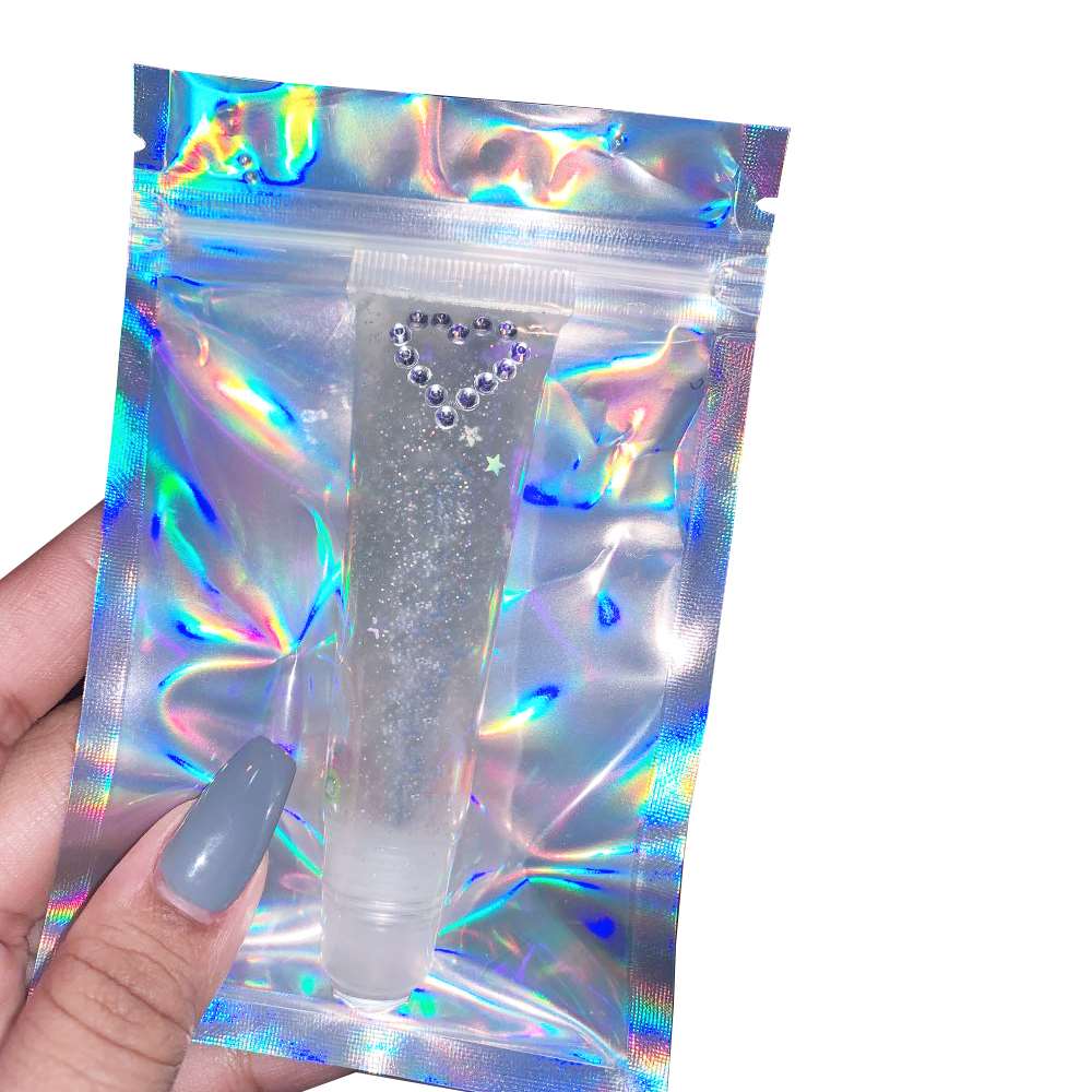100Pcs Laser Ziplock Bag Zip Lock Bath Salt Cosmetic Bag Packaging Foil Zip Lock Bags Gift Bag