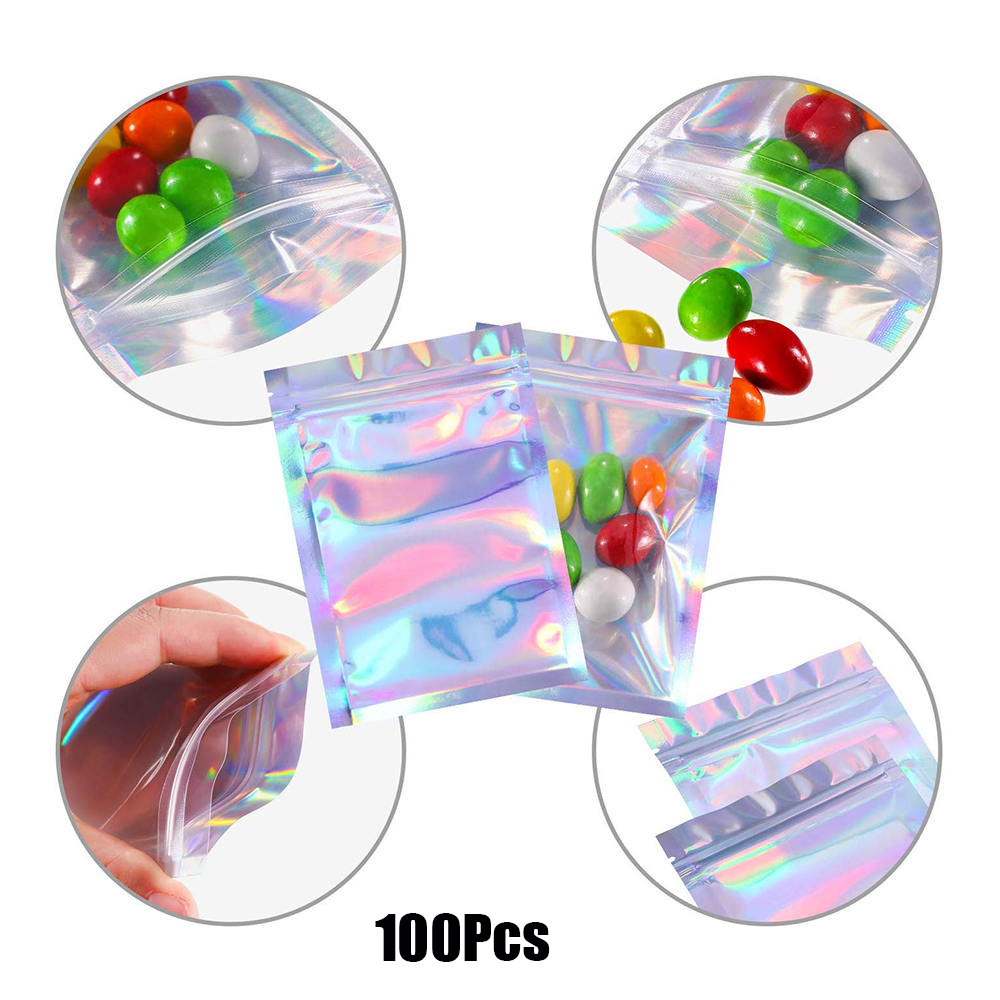 100Pcs Laser Ziplock Bag Zip Lock Bath Salt Cosmetic Bag Packaging Foil Zip Lock Bags Gift Bag