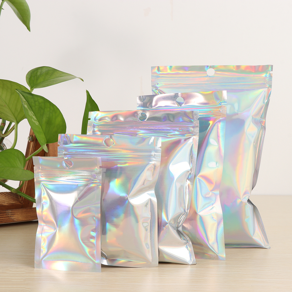 100Pcs Laser Ziplock Bag Zip Lock Bath Salt Cosmetic Bag Packaging Foil Zip Lock Bags Gift Bag