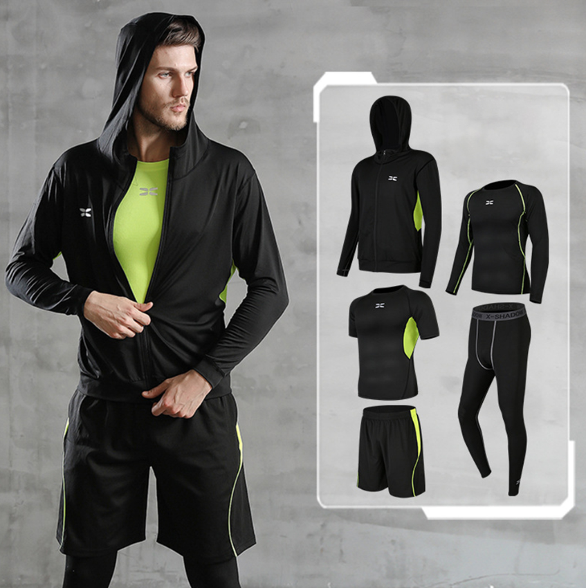 5Pcs/Set Motorcycle Jackets Men Sportswear Quick Dry Sport Suit Gym Wear T-shirt Joggers Pants Men