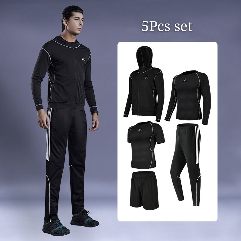 5Pcs/Set Motorcycle Jackets Men Sportswear Quick Dry Sport Suit Gym Wear T-shirt Joggers Pants Men