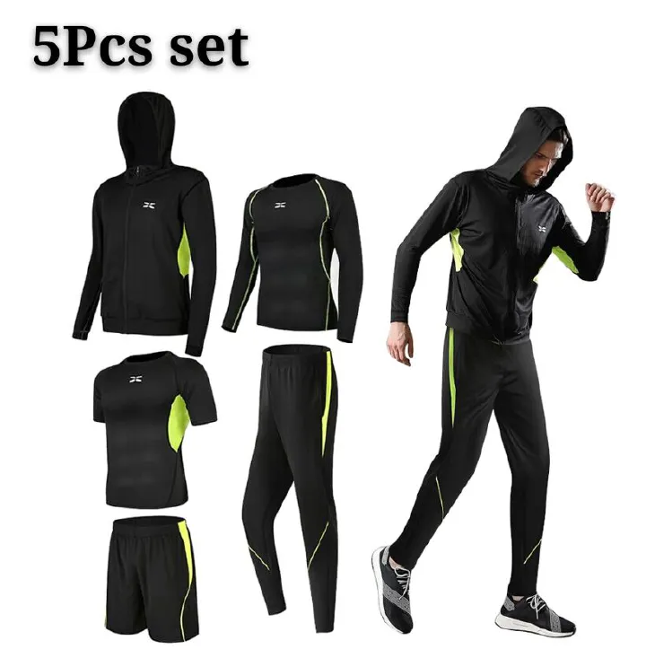 5Pcs/Set Motorcycle Jackets Men Sportswear Quick Dry Sport Suit Gym Wear T-shirt Joggers Pants Men