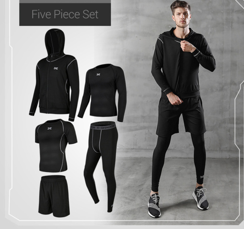 5Pcs/Set Motorcycle Jackets Men Sportswear Quick Dry Sport Suit Gym Wear T-shirt Joggers Pants Men