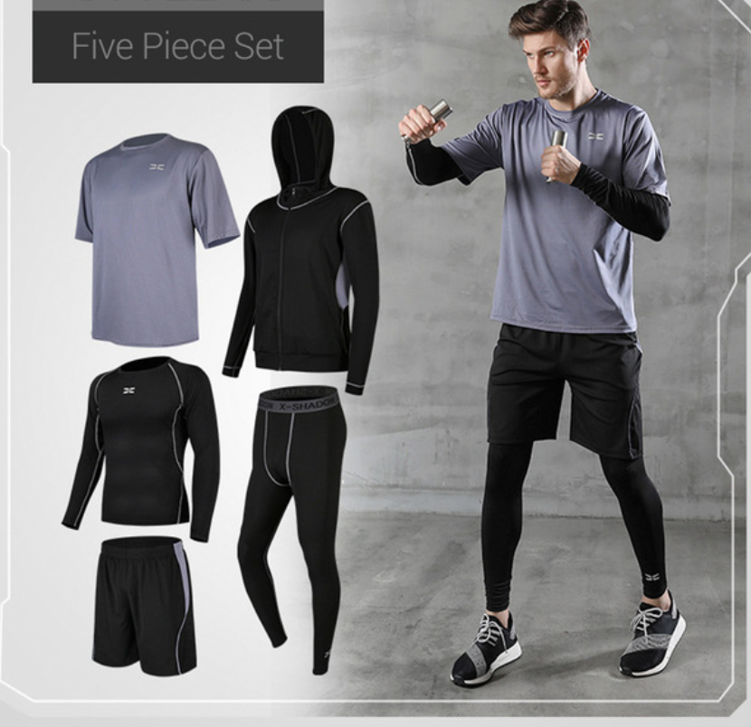 5Pcs/Set Motorcycle Jackets Men Sportswear Quick Dry Sport Suit Gym Wear T-shirt Joggers Pants Men
