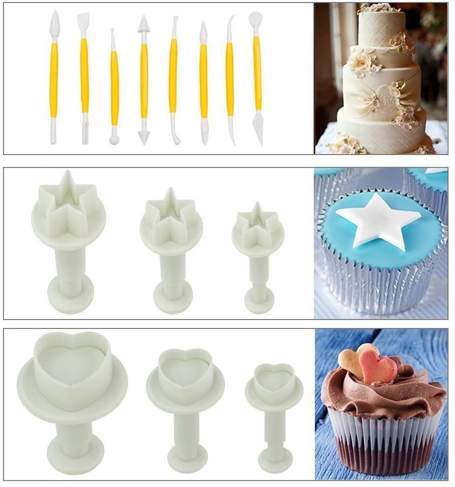 46Pcs Fondant Decorating Supplies Cake Mold Set Cake Tools Kitchen Baking Molding Kit Sugarcraft