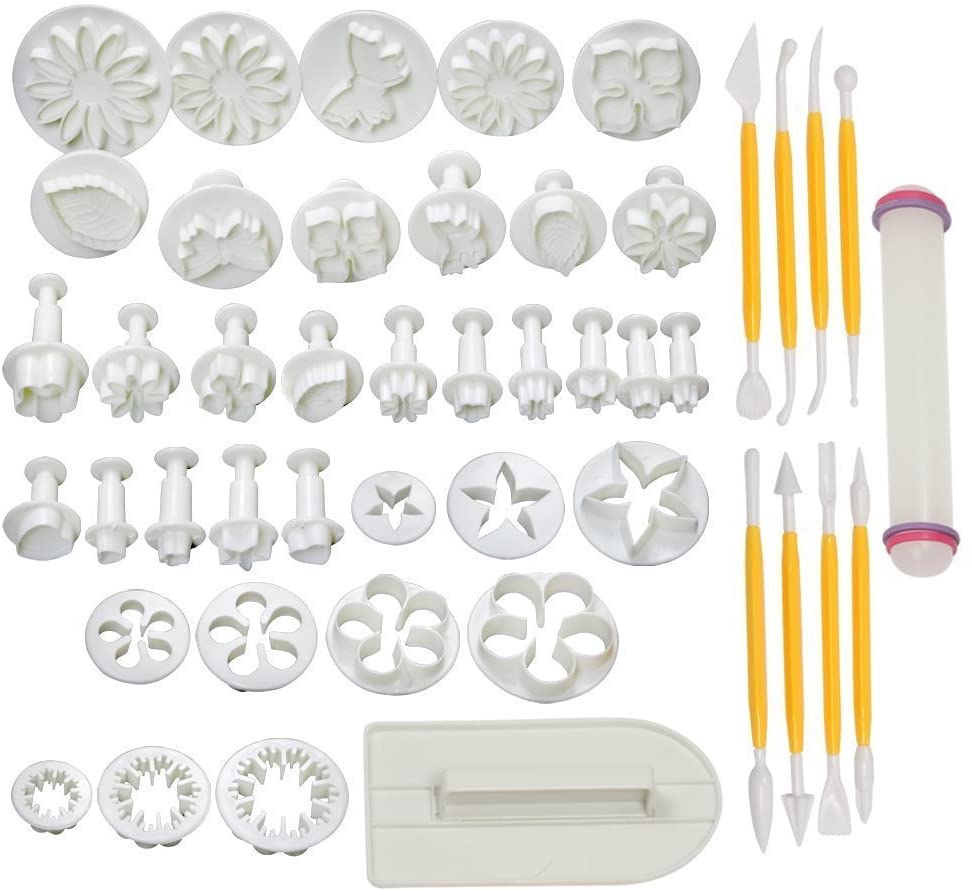46Pcs Fondant Decorating Supplies Cake Mold Set Cake Tools Kitchen Baking Molding Kit Sugarcraft