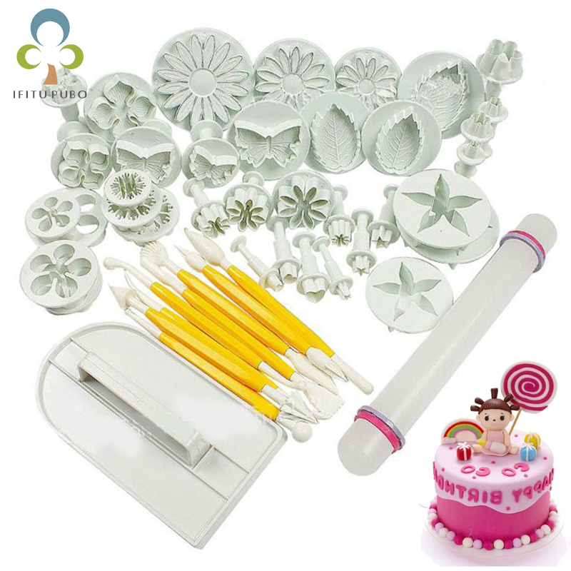 46Pcs Fondant Decorating Supplies Cake Mold Set Cake Tools Kitchen Baking Molding Kit Sugarcraft