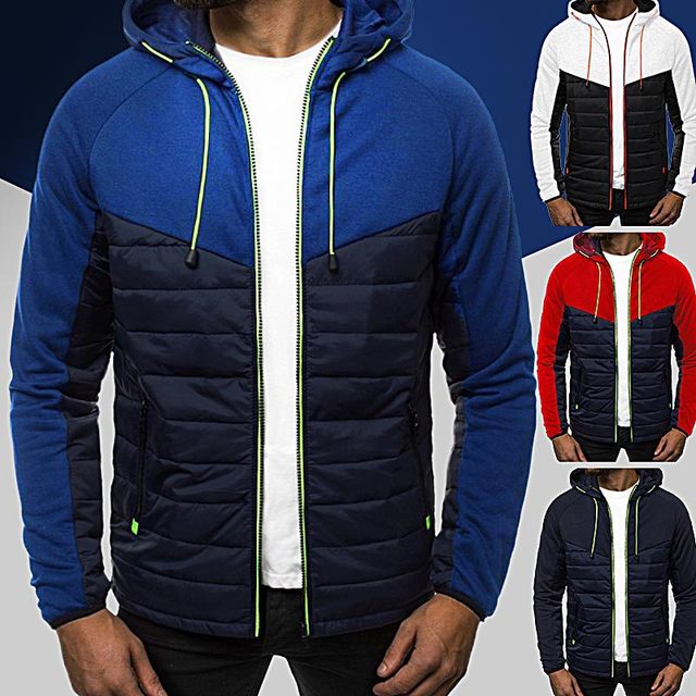New Jackets Men Casual Long Sleeve Patchwork Hoodies Men Coats Sweatshirt Tops Outwear