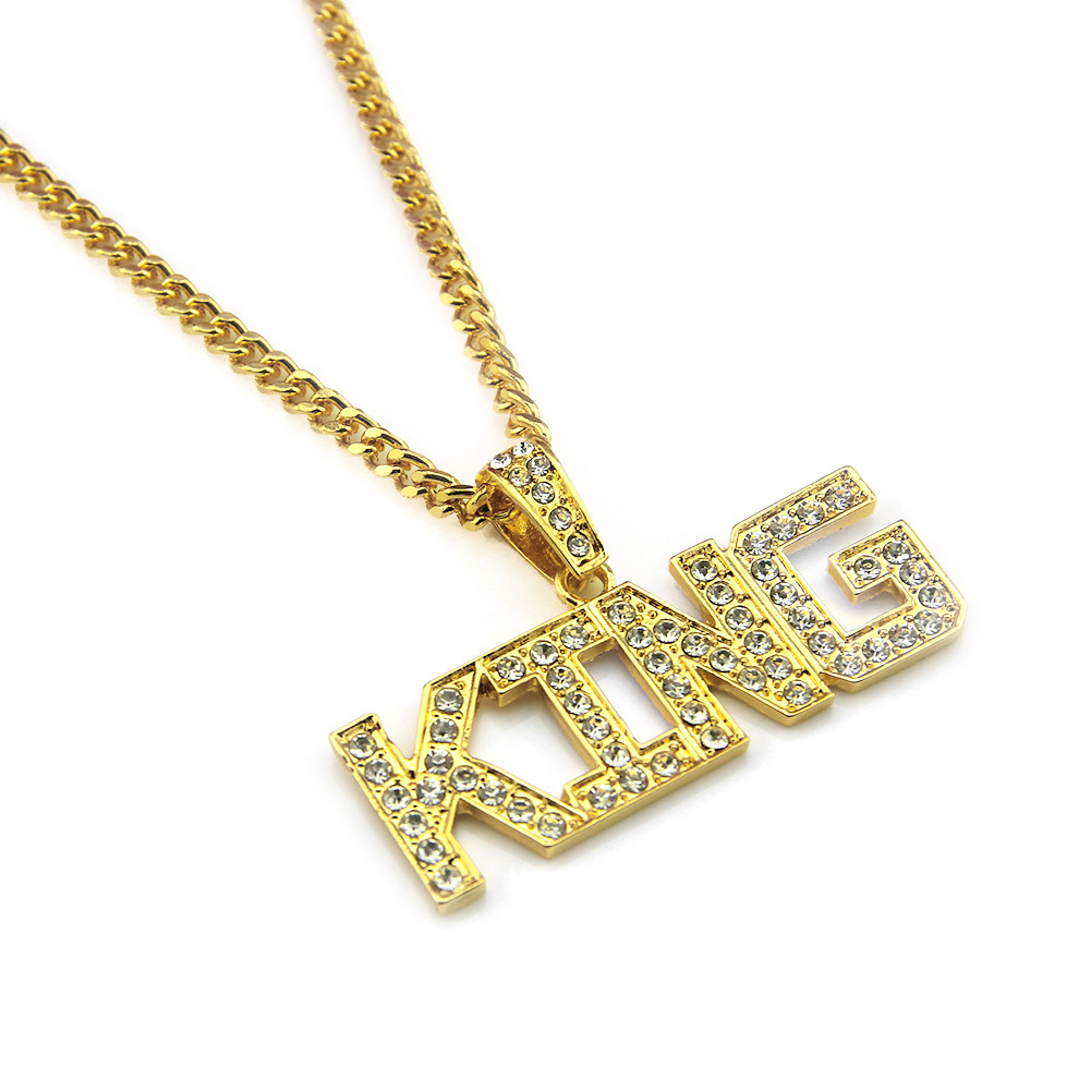 New Hot Hip Hop Jewelry Fashion Gold Long Chain Necklaces Men King Pendant Necklace