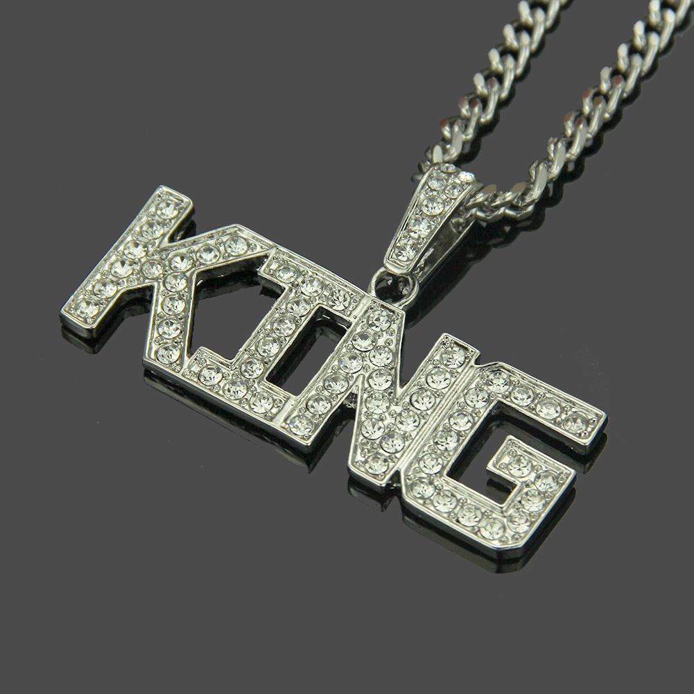 New Hot Hip Hop Jewelry Fashion Gold Long Chain Necklaces Men King Pendant Necklace