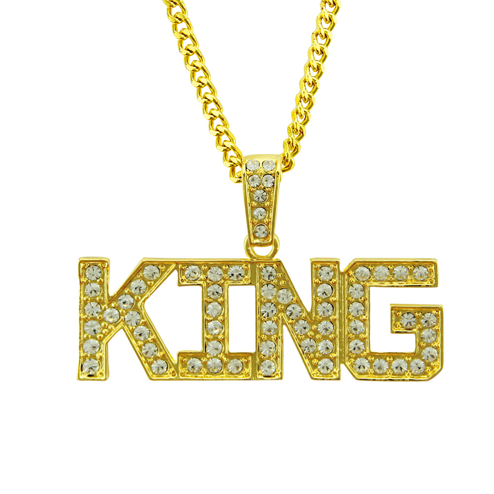 New Hot Hip Hop Jewelry Fashion Gold Long Chain Necklaces Men King Pendant Necklace