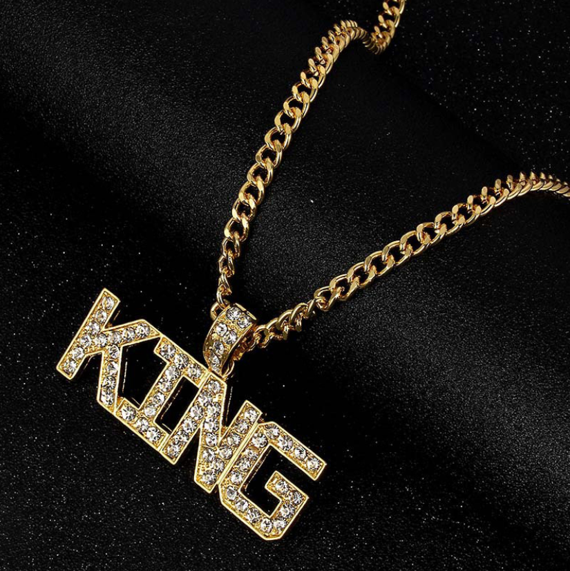 New Hot Hip Hop Jewelry Fashion Gold Long Chain Necklaces Men King Pendant Necklace