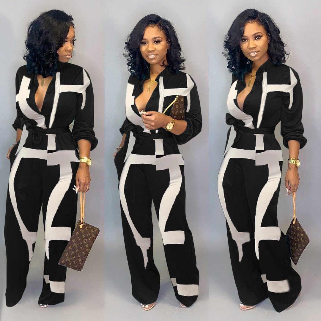 New Fashion Jumpsuits Women Office Rompers Button Up Self Belted Pockets Plus Size Women Jumpsuit