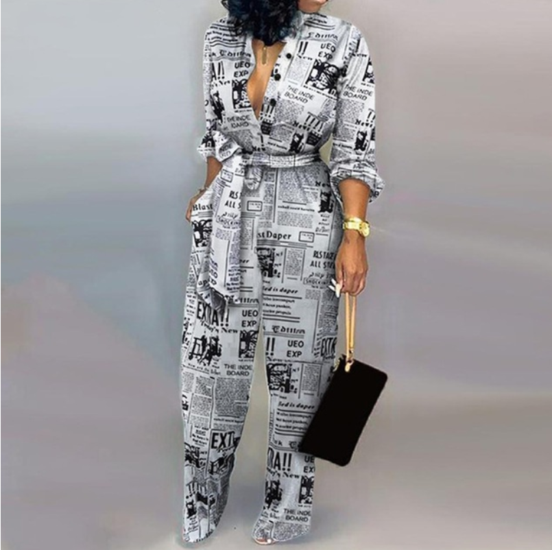New Fashion Jumpsuits Women Office Rompers Button Up Self Belted Pockets Plus Size Women Jumpsuit