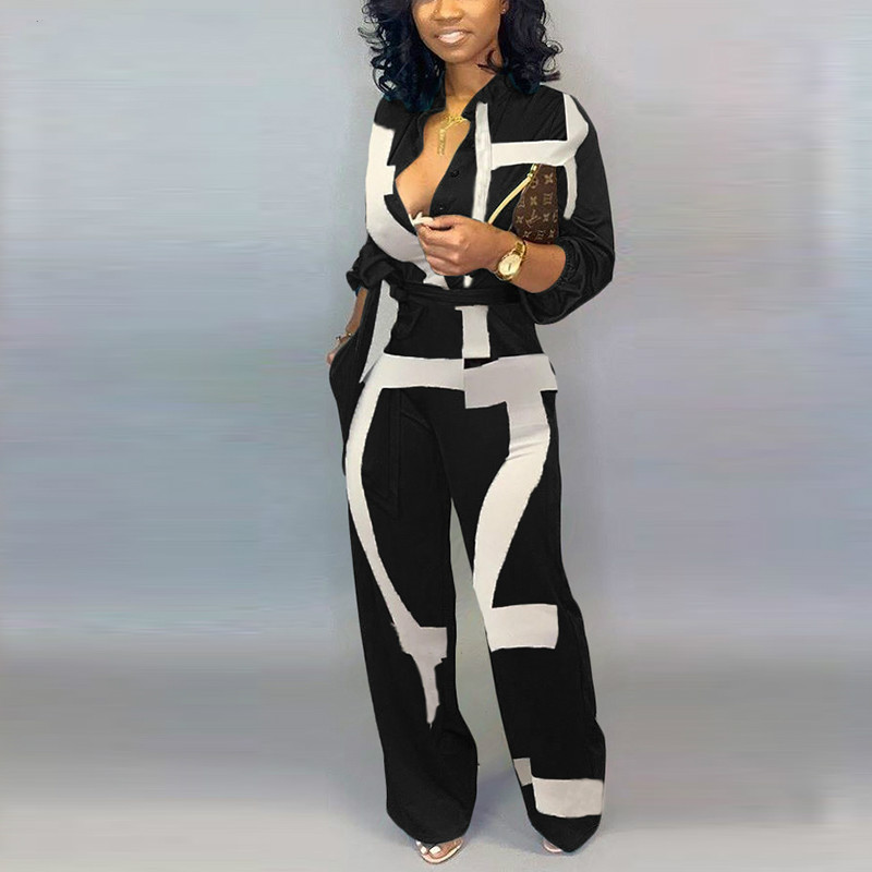 New Fashion Jumpsuits Women Office Rompers Button Up Self Belted Pockets Plus Size Women Jumpsuit