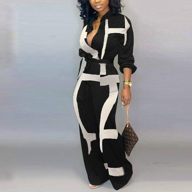 New Fashion Jumpsuits Women Office Rompers Button Up Self Belted Pockets Plus Size Women Jumpsuit
