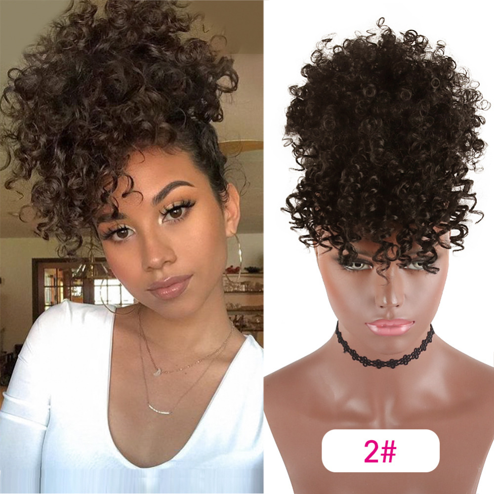 High Puff Afro Kinky Curly Synthetic Ponytail with Bangs Hair Extension Drawstring Wigs Sales