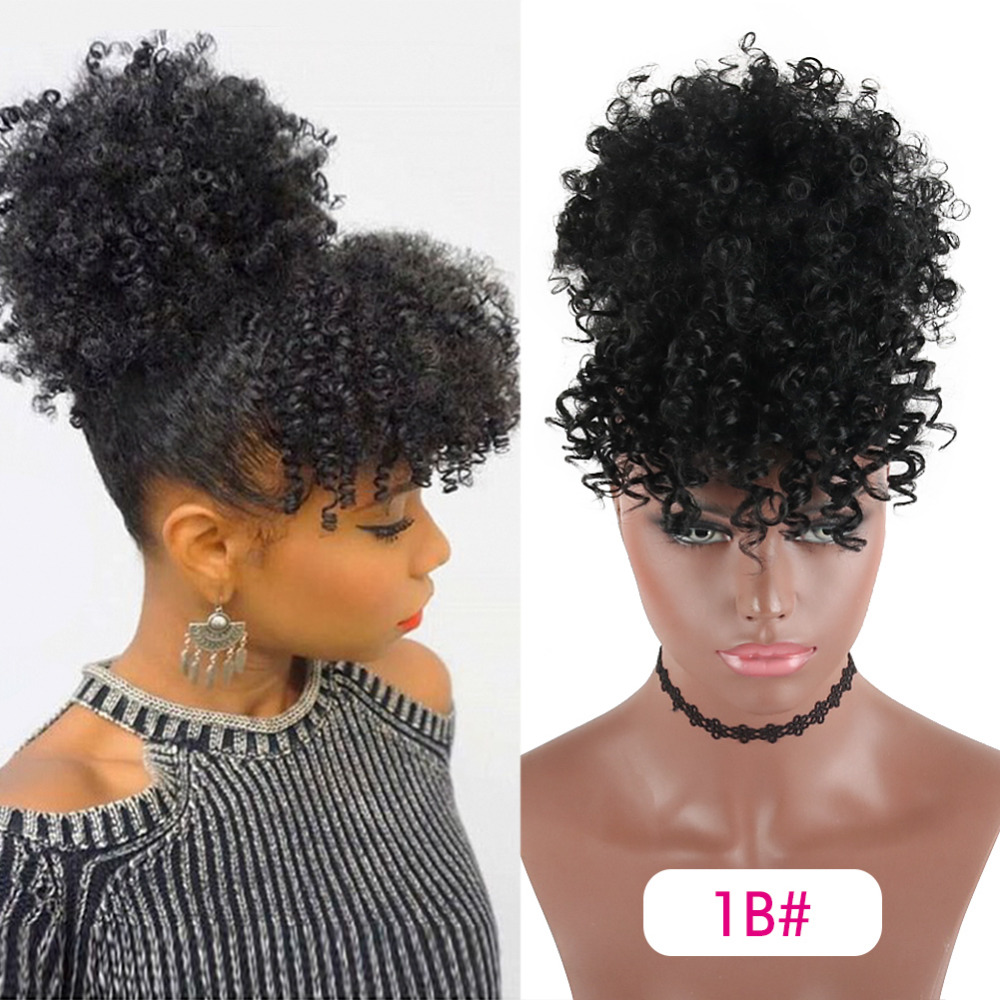 High Puff Afro Kinky Curly Synthetic Ponytail with Bangs Hair Extension Drawstring Wigs Sales