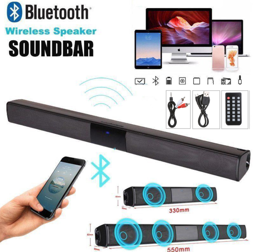 20W Wireless Bluetooth Soundbar Stereo Speakers Hifi Home Theater TV Sound Bars Sound System