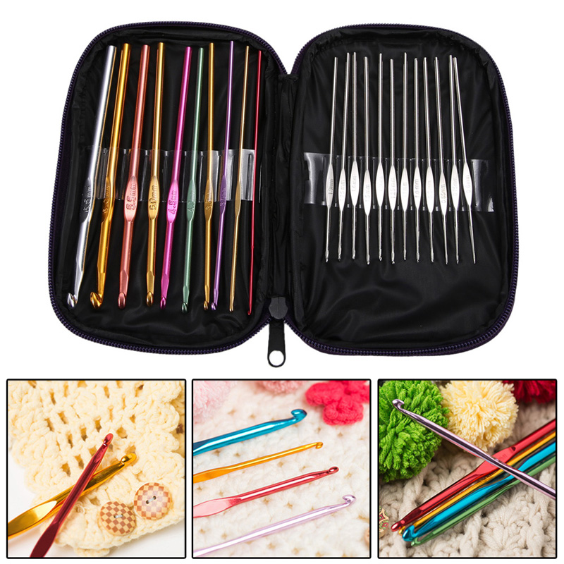 22Pcs/Set Hand Sewing Needles Knitting Needles Sweater Needles Stainless Steel Aluminum Crochet Set