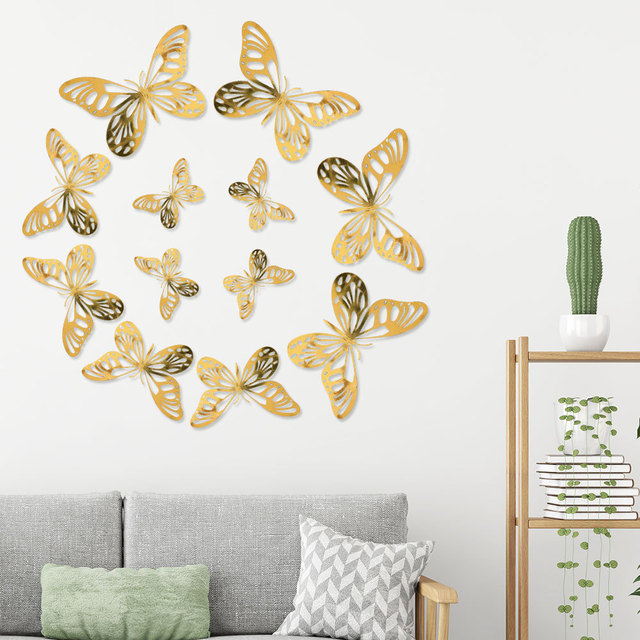 12Pcs/Set Gold Silver Hollow Butterfly Wall Sticker 3D Butterflies Bedroom Home Decor Wedding Decor