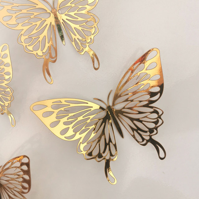 12Pcs/Set Gold Silver Hollow Butterfly Wall Sticker 3D Butterflies Bedroom Home Decor Wedding Decor