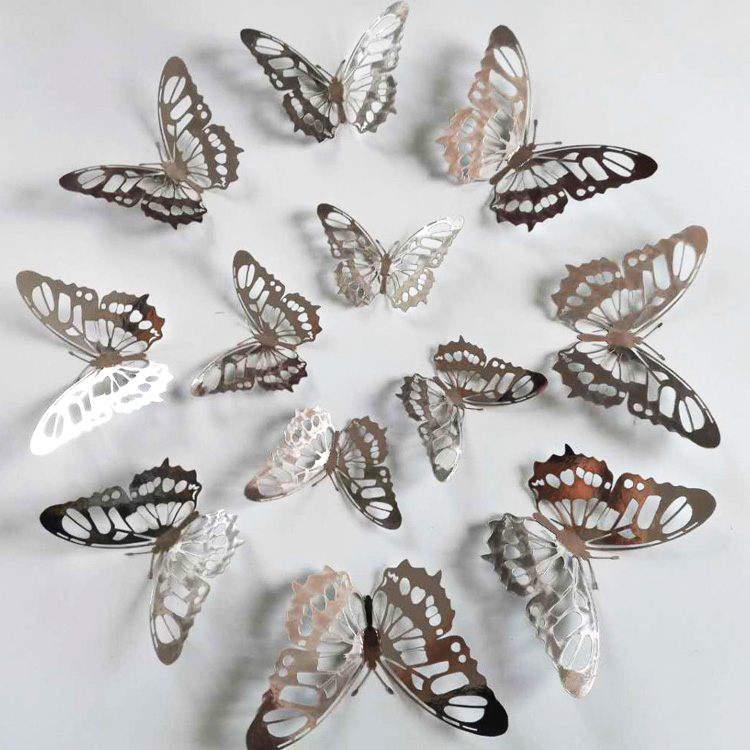12Pcs/Set Gold Silver Hollow Butterfly Wall Sticker 3D Butterflies Bedroom Home Decor Wedding Decor