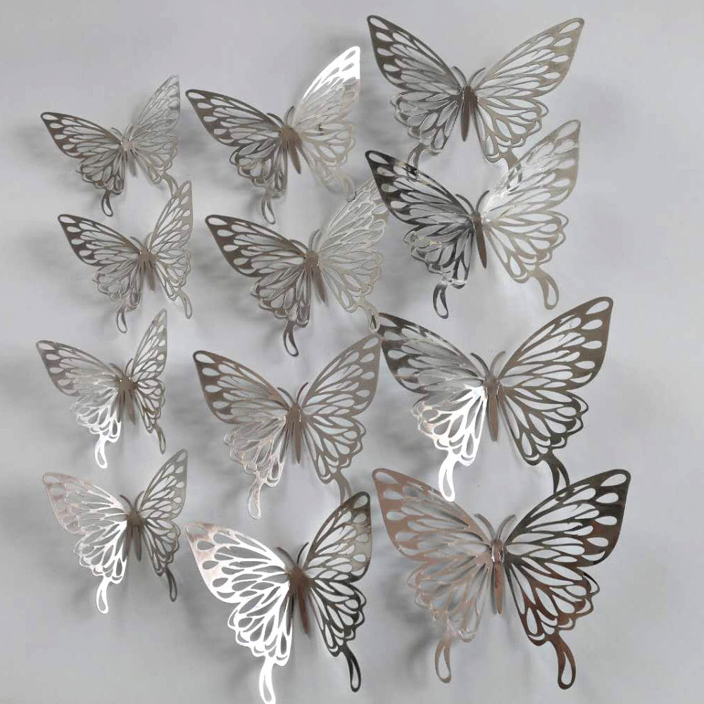 12Pcs/Set Gold Silver Hollow Butterfly Wall Sticker 3D Butterflies Bedroom Home Decor Wedding Decor