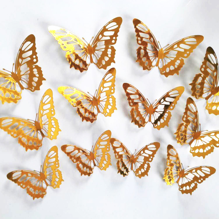 12Pcs/Set Gold Silver Hollow Butterfly Wall Sticker 3D Butterflies Bedroom Home Decor Wedding Decor