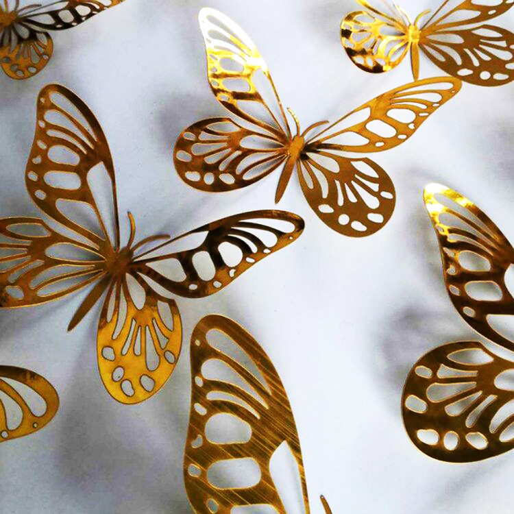 12Pcs/Set Gold Silver Hollow Butterfly Wall Sticker 3D Butterflies Bedroom Home Decor Wedding Decor
