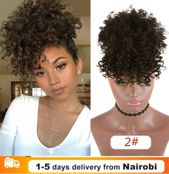High Puff Afro Kinky Curly Synthetic Ponytail with Bangs Ponytail Hair Extension Drawstring Wigs 02# One size