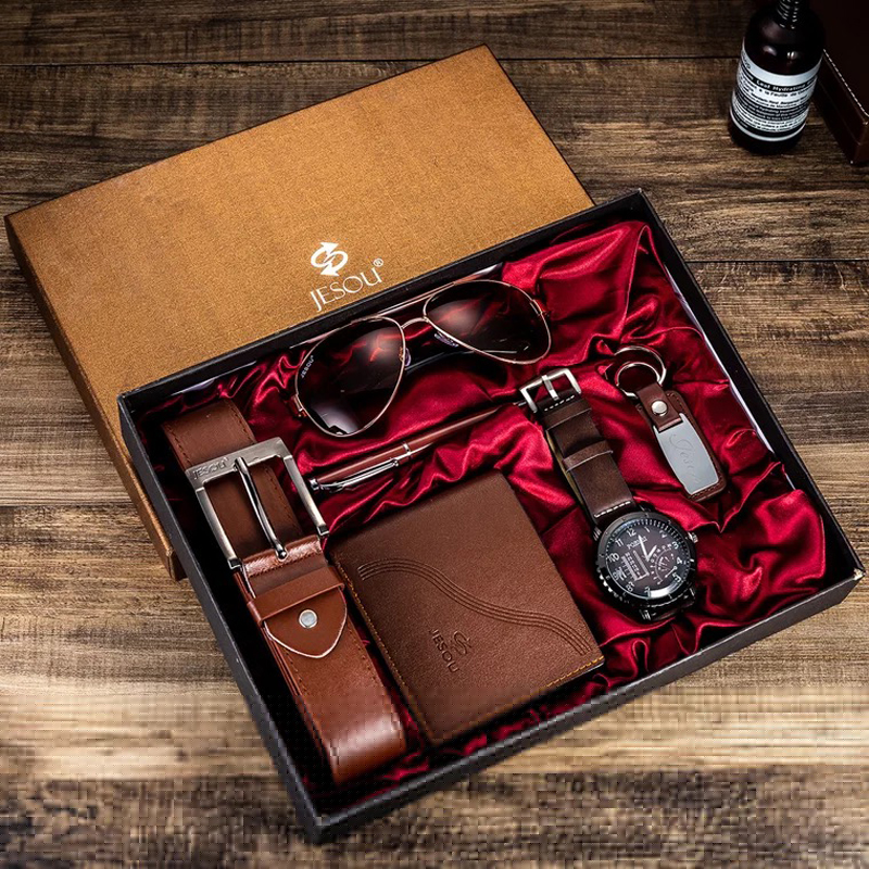 New 6Pcs/Set Classic Men Watches Luxury Gifts Set Sunglasses Belt Watch Wallet Keychain Set Christmas Gift Valentines Gifts